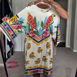 FARM Rio Multicolor Parrot and Banana Long Sleeve Dress